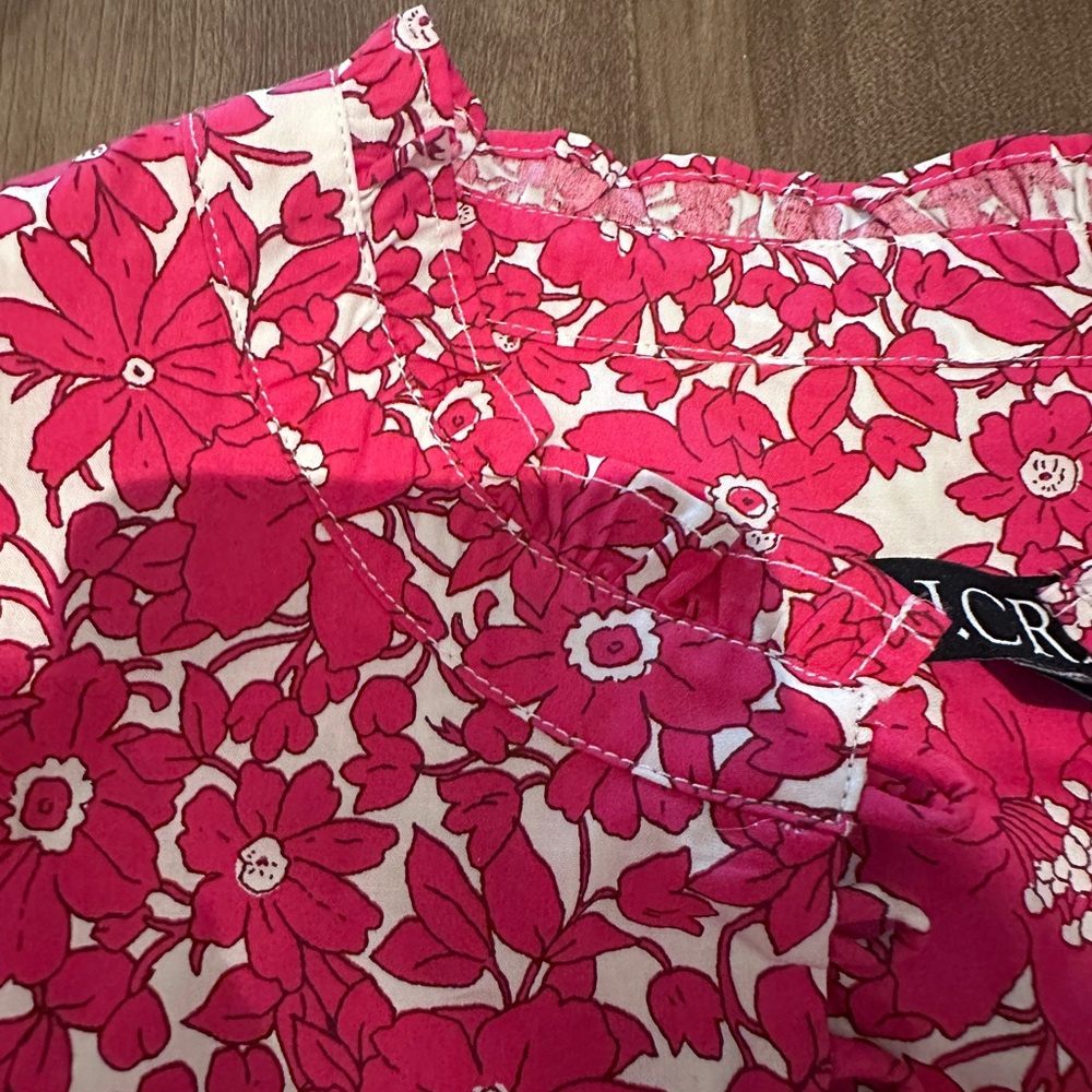 NWT Button-front ruffleneck popover in blushing meadow cotton poplin size large - Picture 4 of 8